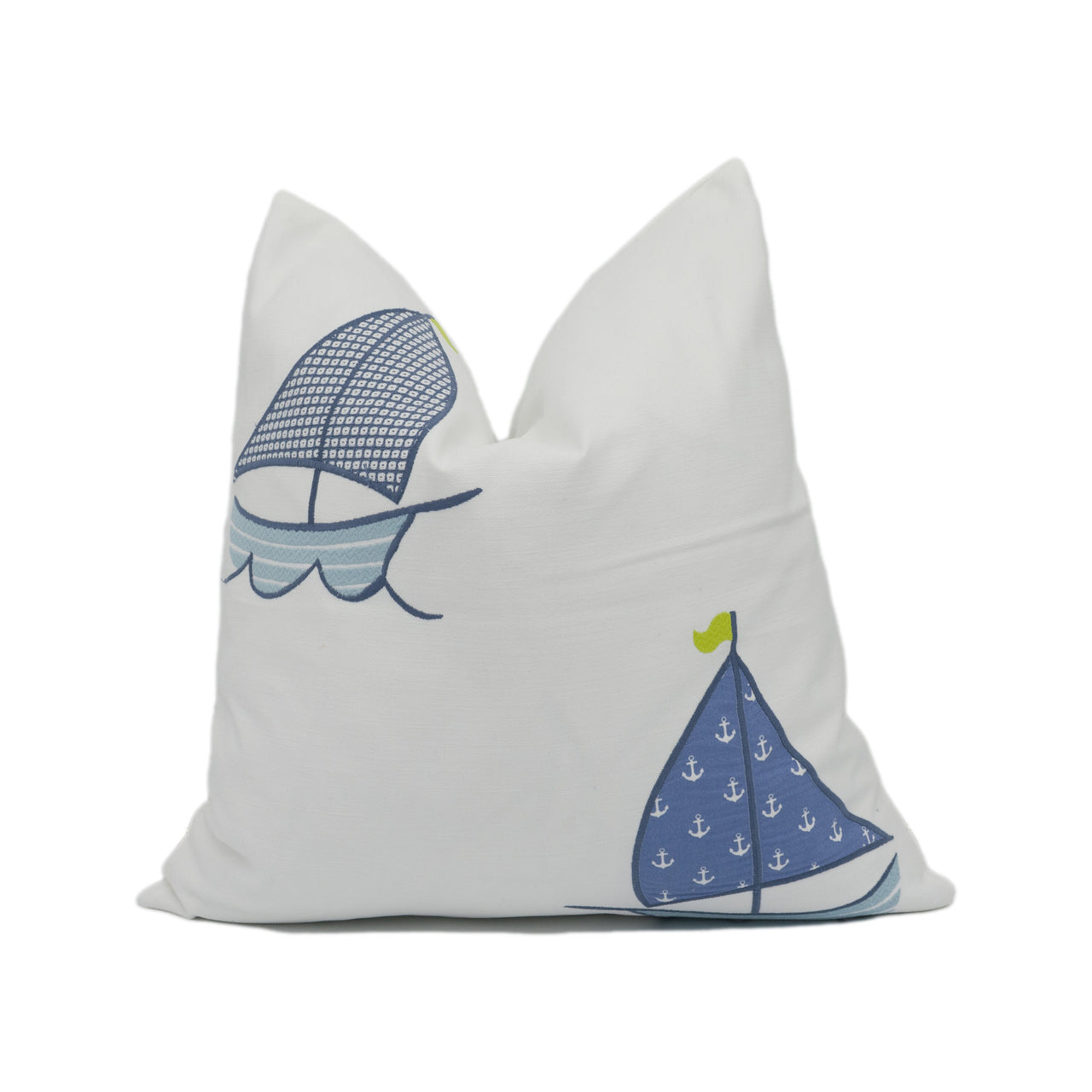 Clarke and Clarke - Sailing Boats - Blue - Fun Playful Embroidered Seaside Cushion Cover - Handmade Throw Pillow - Designer Home Décor