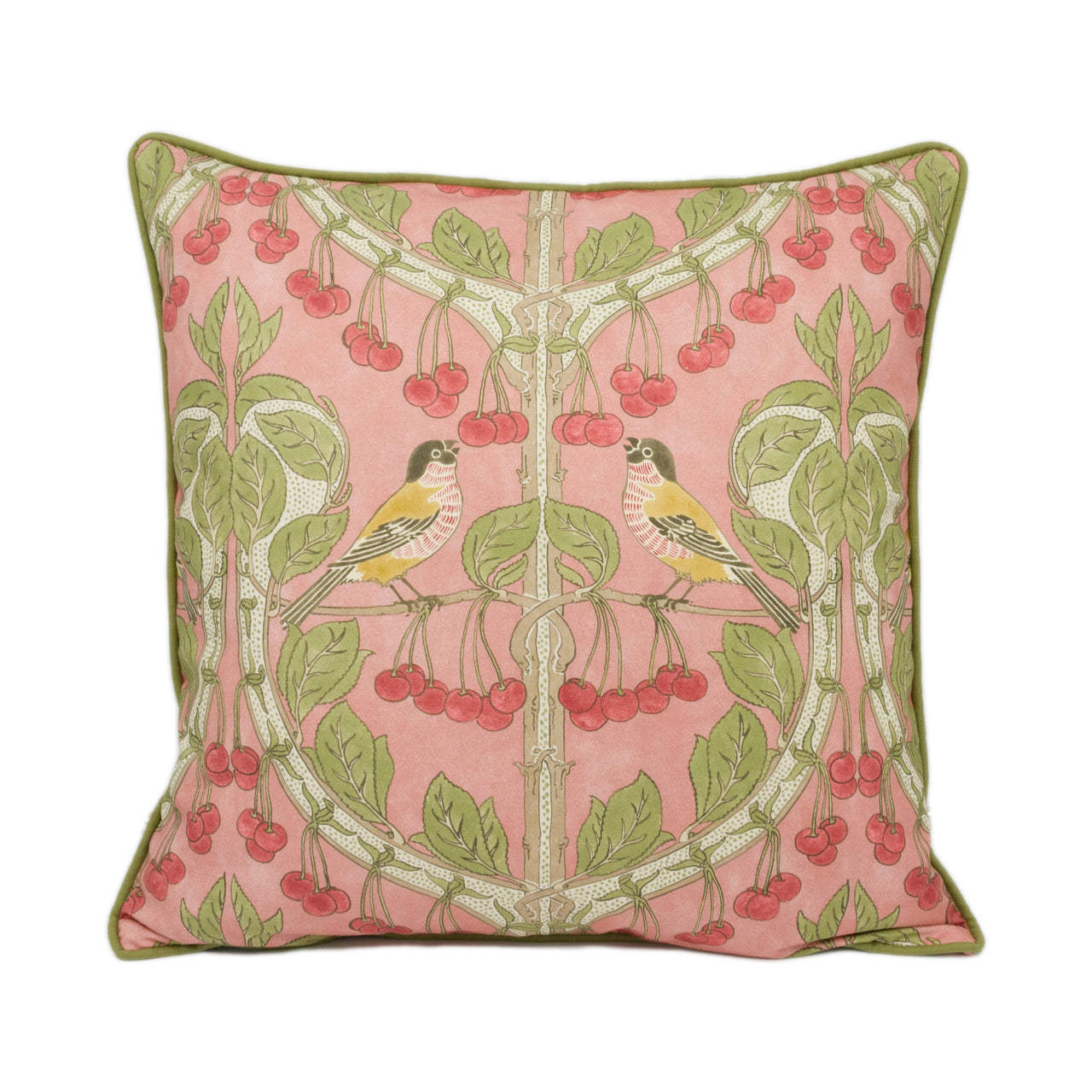 GP and J Baker - Birds & Cherries - Coral - Charming Floral Bird Cushion Cover - Handmade Throw Pillow - Designer Home Décor