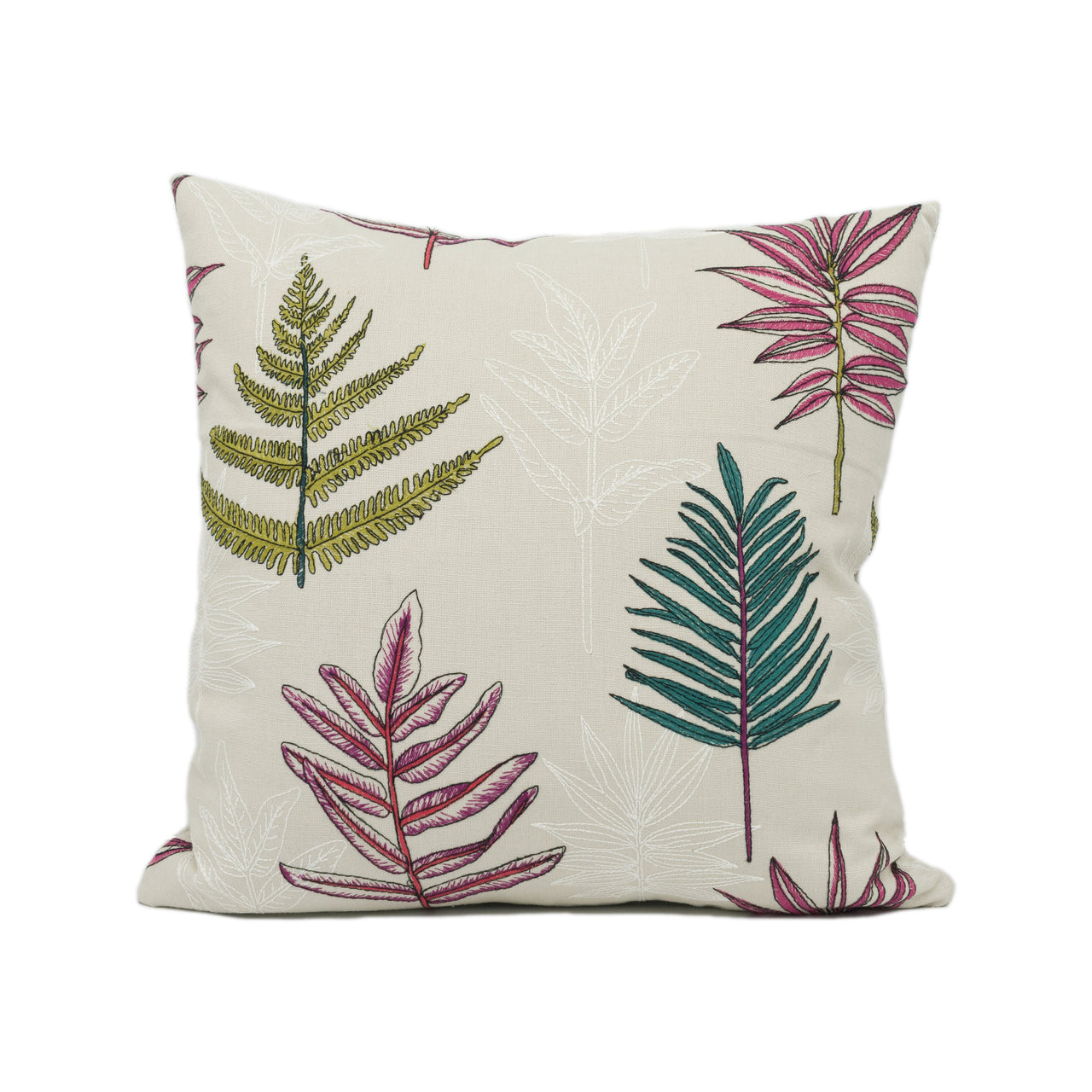 Iliv - Seychelles - Begonia - Vibrant Embroidered Leaves Motif Cushion Cover - Handmade Throw Pillow - Designer Home Décor