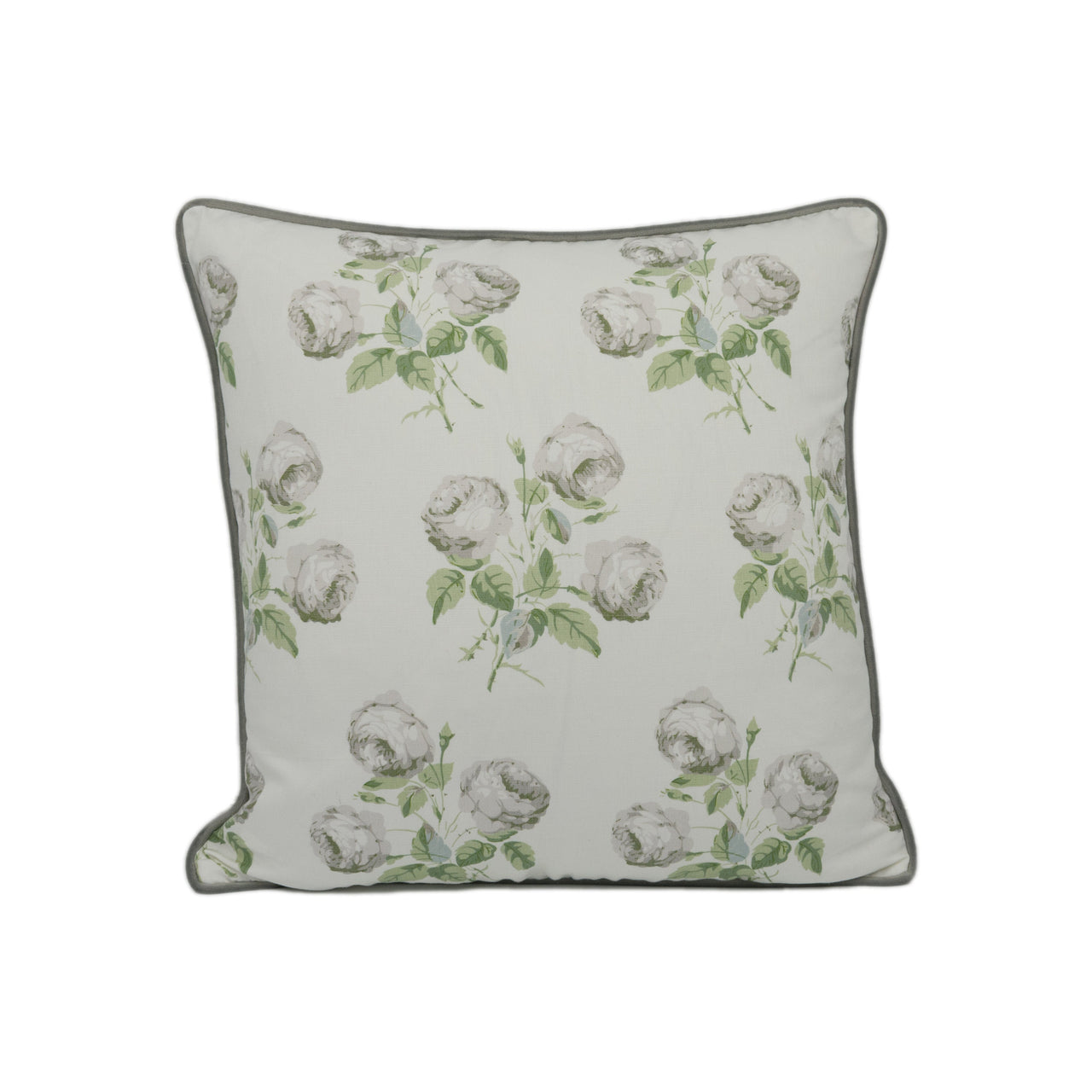 Colefax and Fowler - Bowood - Silver Leaf Linen Union - Classic Floral Silver Piped Cushion Cover - Handmade Throw Pillow Luxury Home Décor