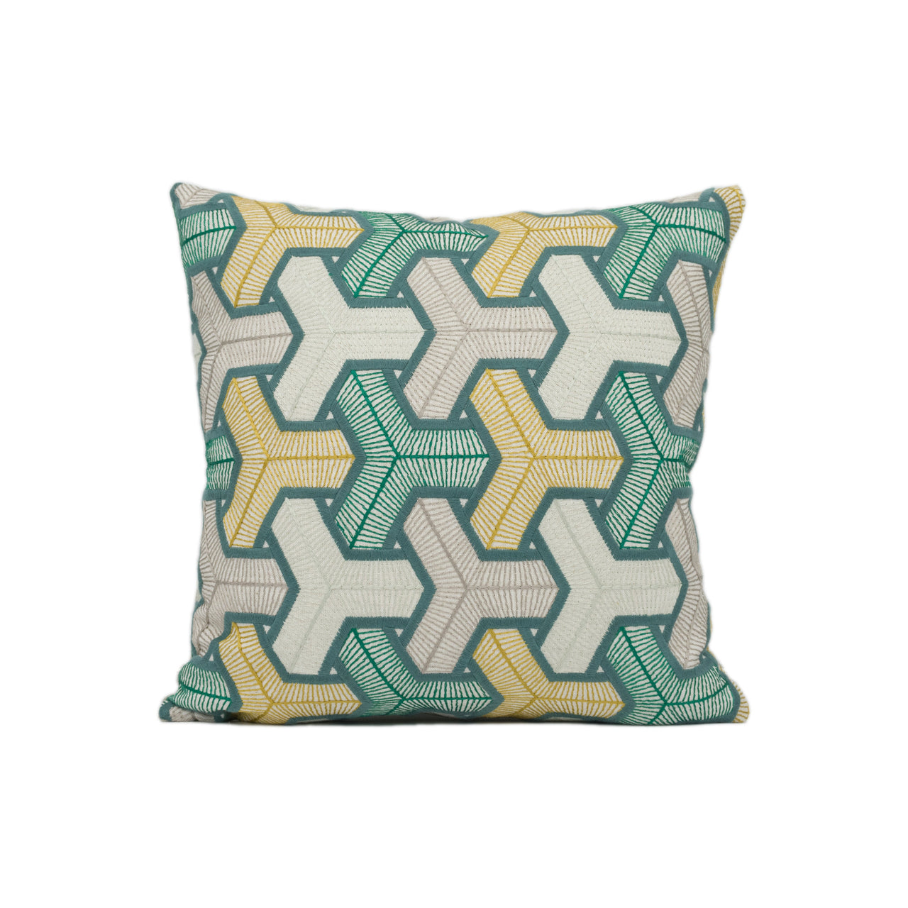 Camengo - Baleares - Vert - Exceptional Embroidered Modern Geometric Designer Cushion Cover - Luxury Throw Pillow - Handmade Home Decor