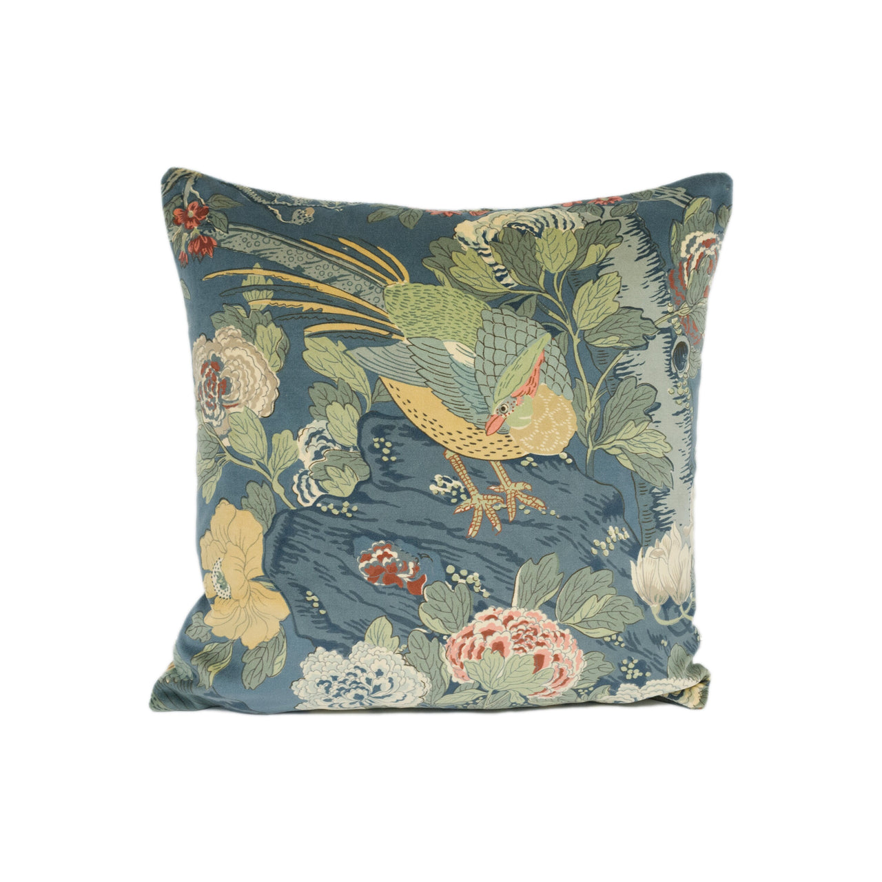 GP & J Baker - Rockbird Velvet - Teal - Exotic Magnolia Tree Pheasant Cushion Cover Handmade Throw Pillow Designer Home Décor