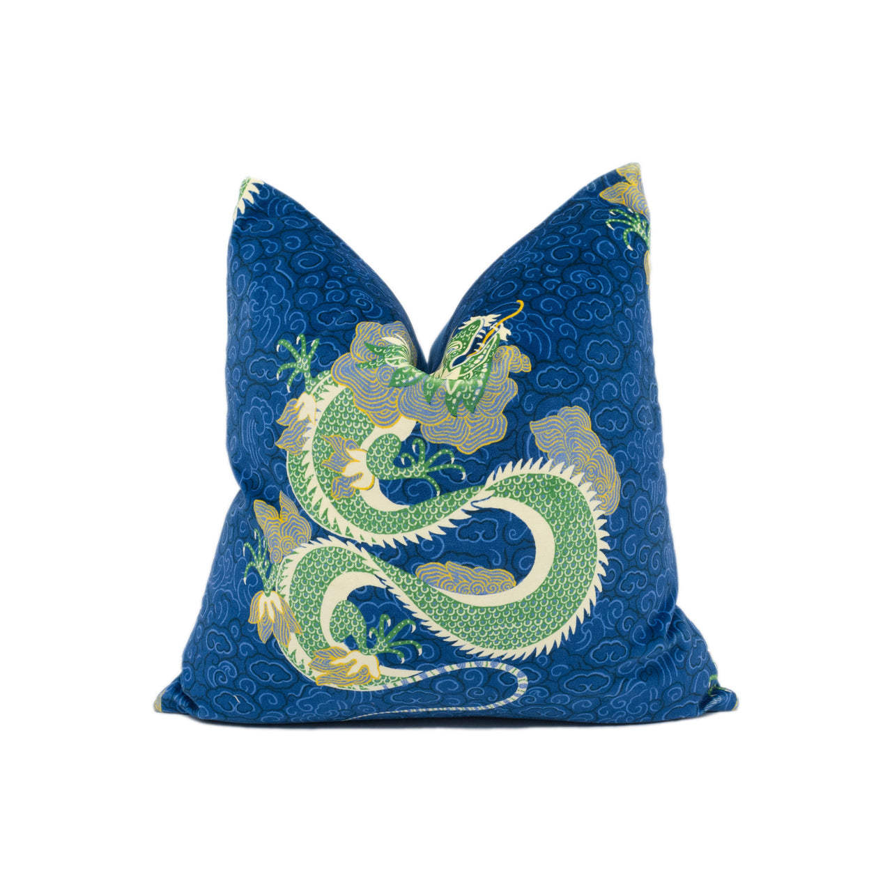 Sanderson - Water Dragon - Emperor Blue / Emerald - Plush Asian Inspired Velvet Cushion Cover - Handmade Throw Pillow - Designer Home Décor