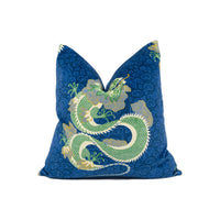 Thumbnail for Sanderson - Water Dragon - Emperor Blue / Emerald - Plush Asian Inspired Velvet Cushion Cover - Handmade Throw Pillow - Designer Home Décor