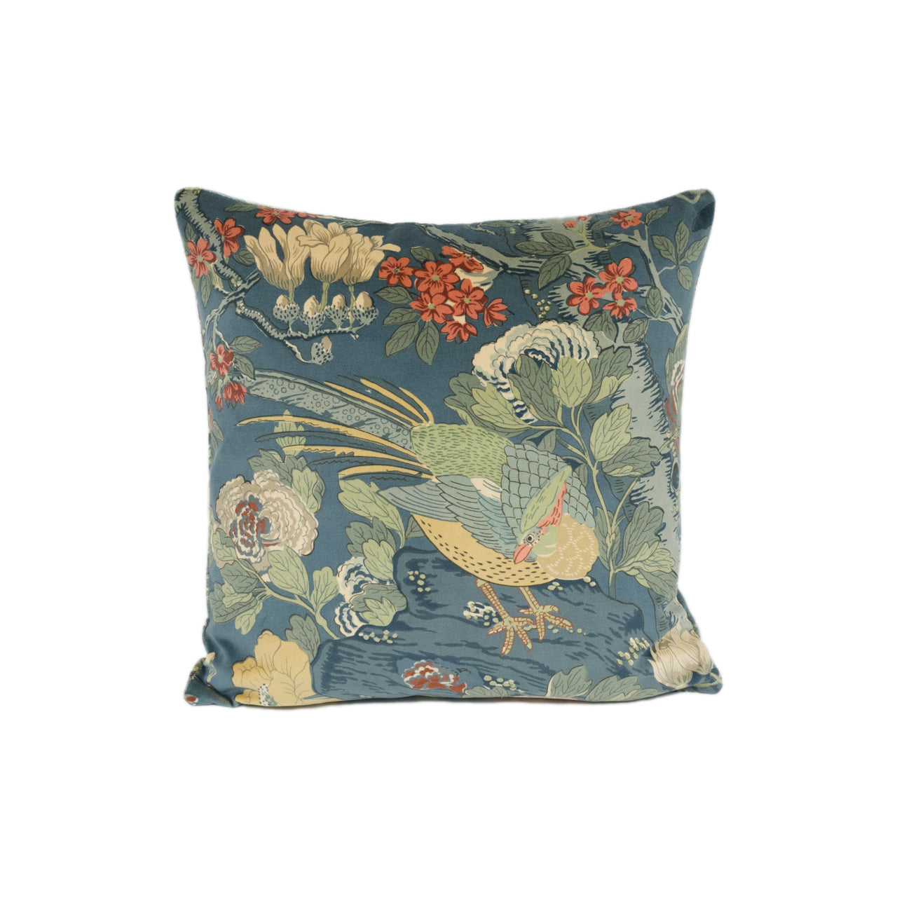 GP & J Baker - Rockbird Velvet - Teal - Exotic Magnolia Tree Pheasant Cushion Cover Handmade Throw Pillow Designer Home Décor