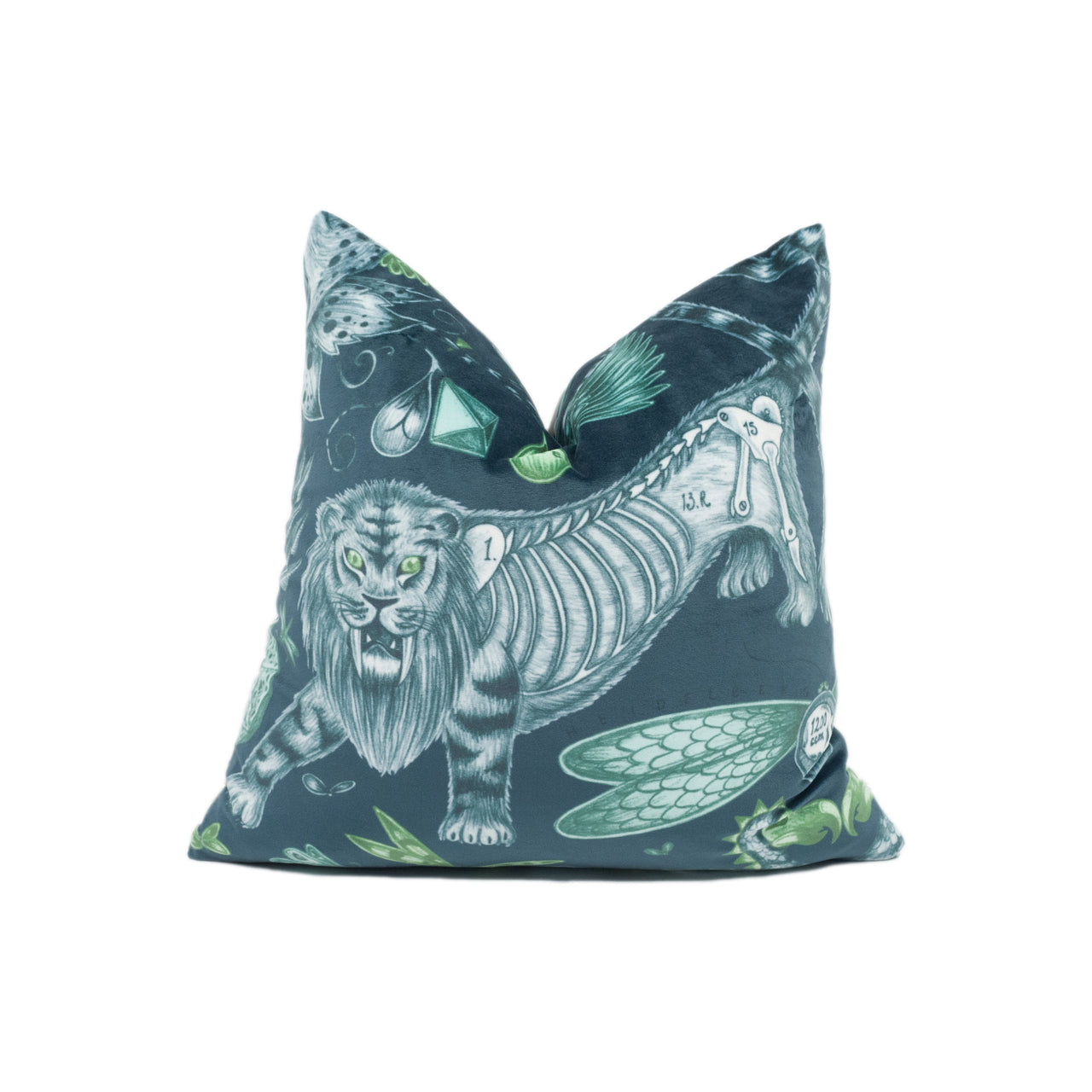 Enchanting Bold Maximalist Fantasy Extinct Animal Velvet Cushion Cover - Handmade Throw Pillow - Designer Home Décor