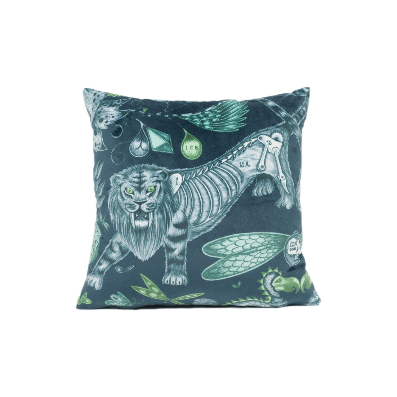 Enchanting Bold Maximalist Fantasy Extinct Animal Velvet Cushion Cover - Handmade Throw Pillow - Designer Home Décor