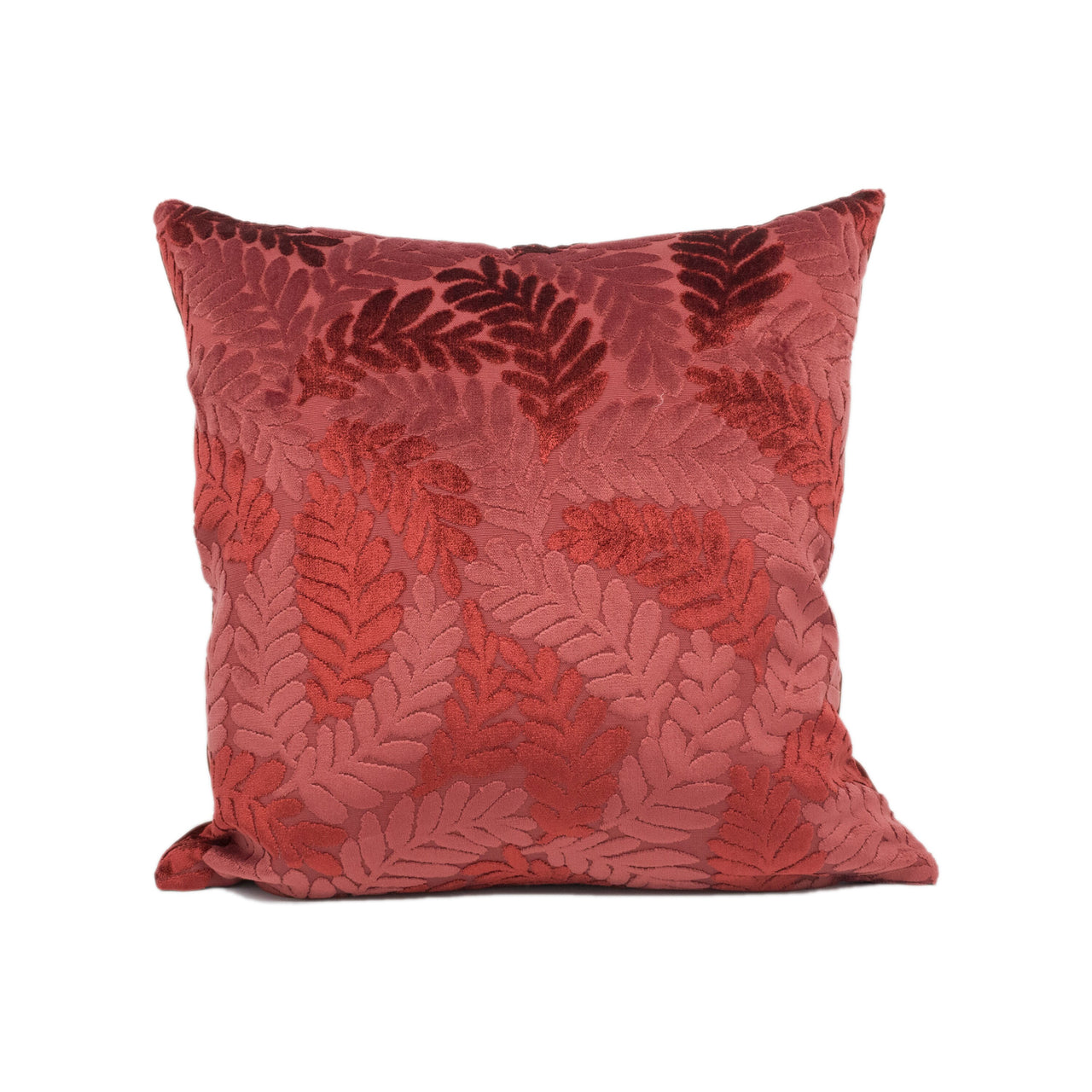 Luxurious Thick Red Floral Leafy Fern Cut Velvet Cushion Cover - Handmade Throw Pillow - Designer Home Décor