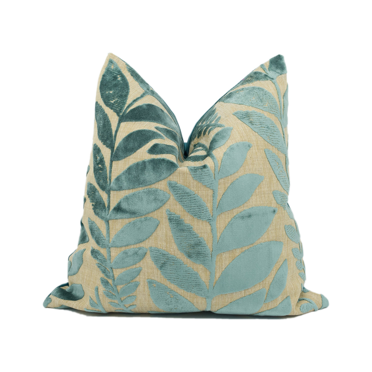 Designers Guild - Foglia - Azure - Handsome Fern Leaf Nature Inspired Cut Velvet Cushion Cover - Handmade Throw Pillow - Designer Home Décor