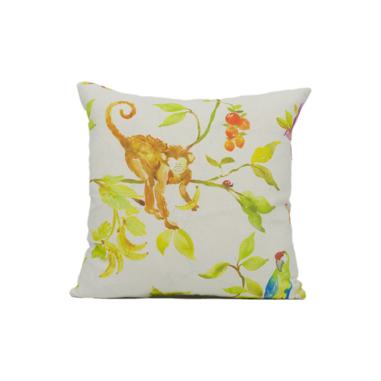 Voyage Maison - Parroquet Carnival - White - Fun Colourful Jungle Animal Floral Cushion Cover - Handmade Throw Pillow - Designer Home Décor