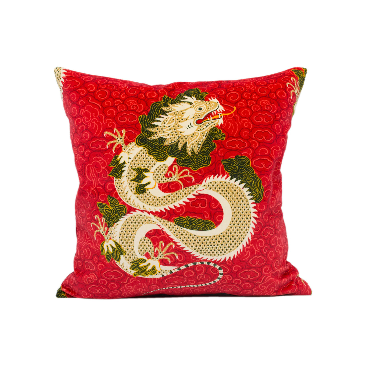 Sanderson - Water Dragon - Cinnabar Red - Plush Asian Inspired Velvet Cushion Cover - Handmade Throw Pillow - Designer Home Décor