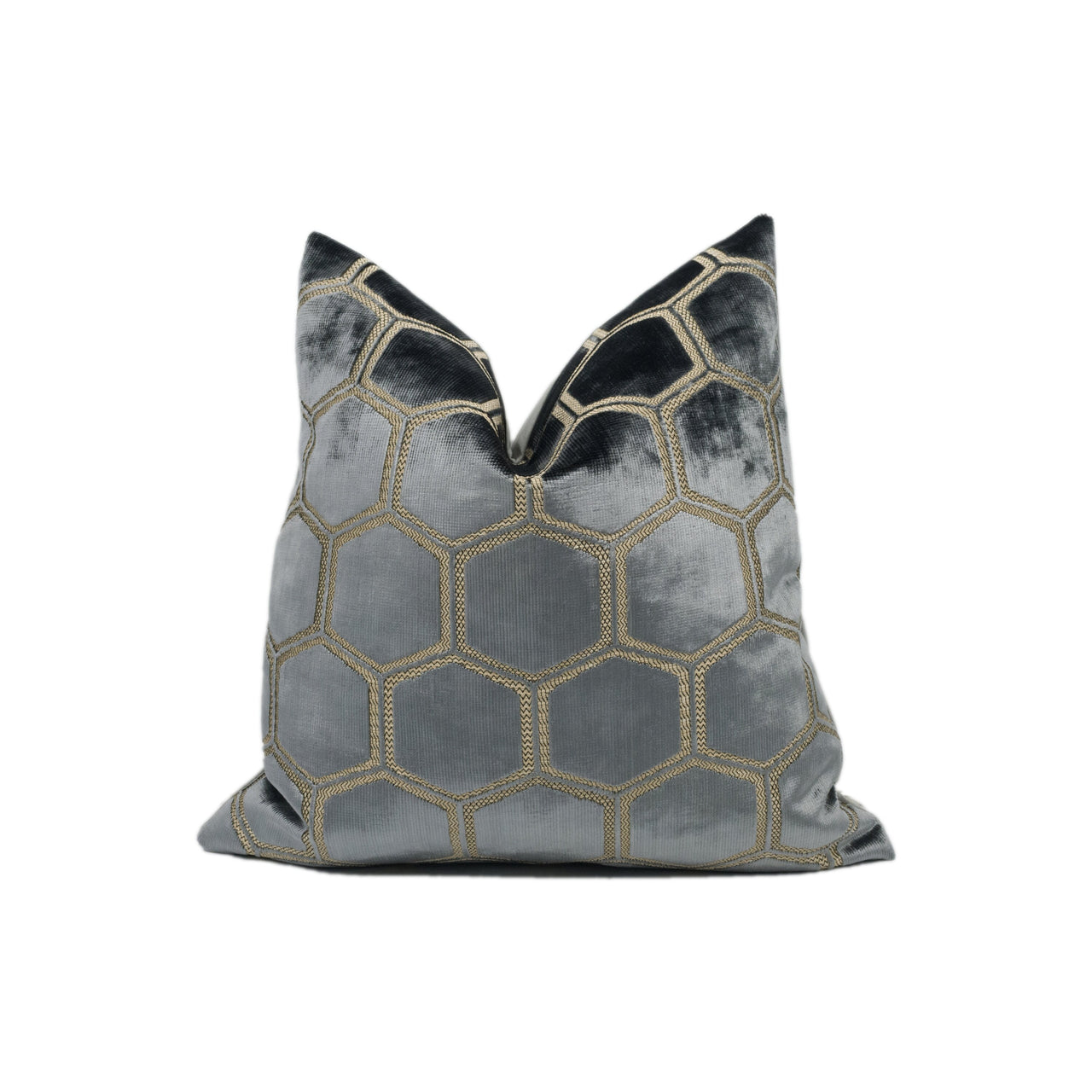 Designers Guild - Manipur - Silver - Luxury Cut Velvet Hexagon Honeycomb Cushion Cover Throw Pillow Designer Home Décor