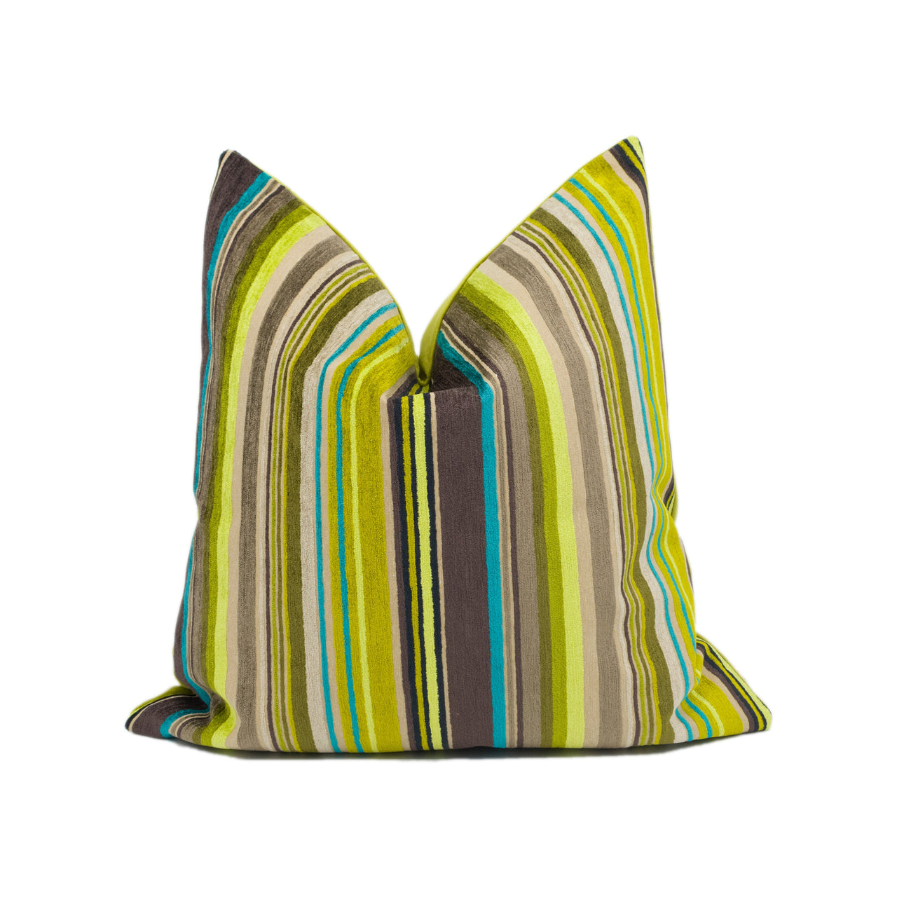 Fun Bright Green and Blue Striped Velvet Cushion Cover - Handmade Throw Pillow - Designer Home Décor