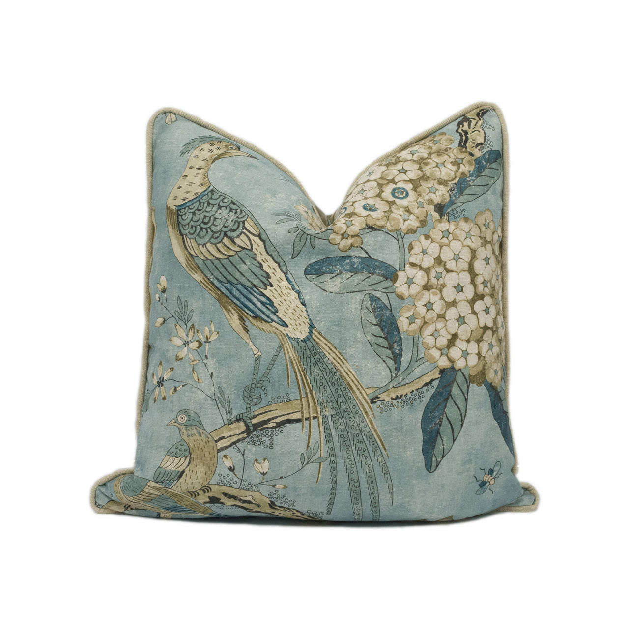 Anna French x Thibaut - Villeneuve - Aqua - Antique Avant Garde Bird Designer Cushion Cover - Luxury Throw Pillow - Handmade Home Decor