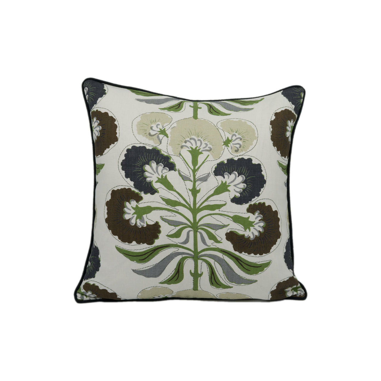 Thibaut - Tybee Tree - Black and Green - Indian Block Print Inspired Floral Cushion Cover - Handmade Throw Pillow - Designer Home Décor