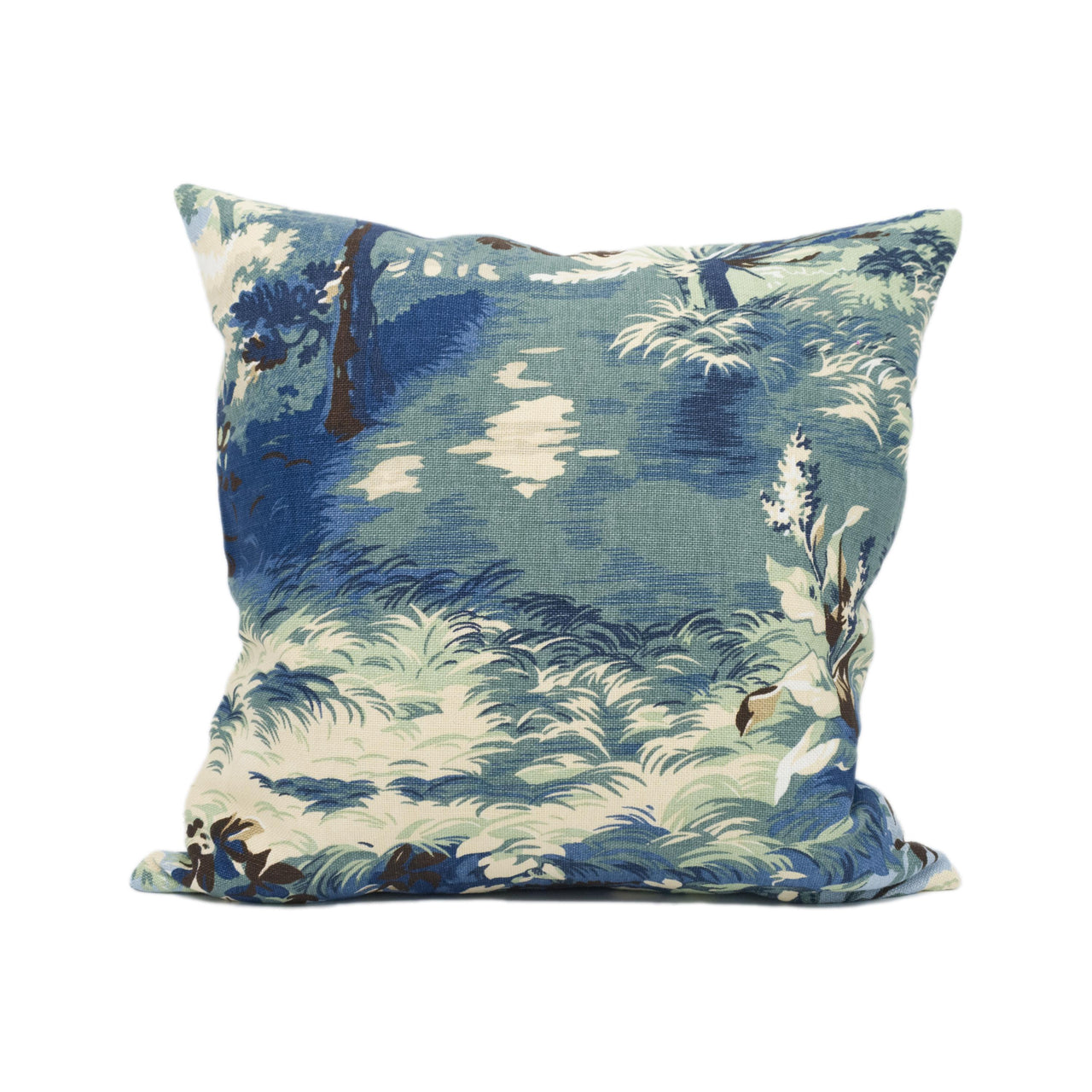 Thibaut - Lincoln Toile - Navy and Teal - Soft Muted Scenic Pattern Piped Cushion Cover - Handmade Throw Pillow - Designer Home Décor