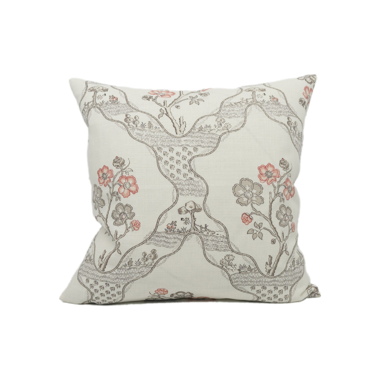 Schumacher - Marella - Rose - Charming Wavy Botanical Trellis Cushion Cover - Handmade Throw Pillow - Designer Home Décor