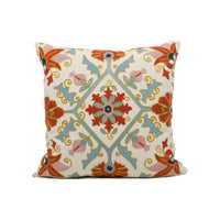 Thumbnail for Colefax and Fowler - Pashley - Tomato / Aqua - Indian Inspired Embroidered Cushion Cover - Handmade Throw Pillow - Designer Home Décor