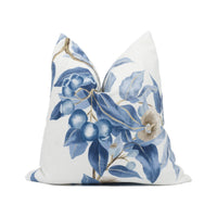 Thumbnail for Thibaut - Camellia Garden - Linen and Navy - Beautiful English Trailing Floral Cushion Cover - Handmade Throw Pillow - Designer Home Décor