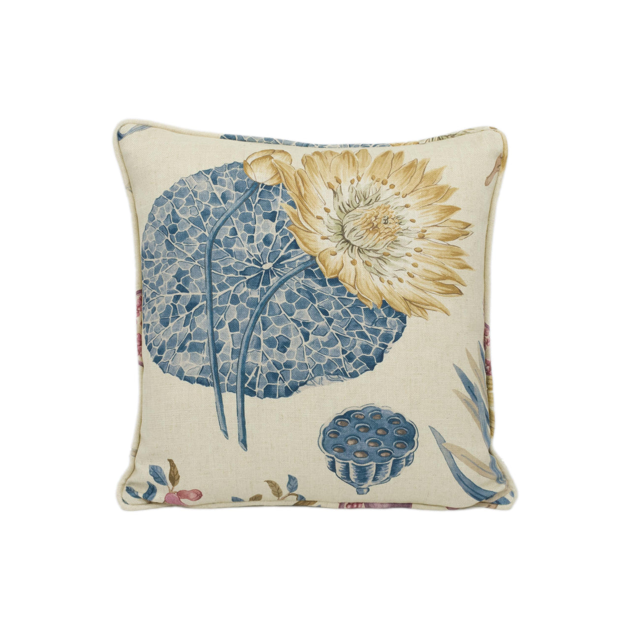 Sanderson - Lily Bank - Ruby / Indigo - Gorgeous Botanical Floral Self Piped Cushion Cover - Handmade Throw Pillow - Designer Home Décor