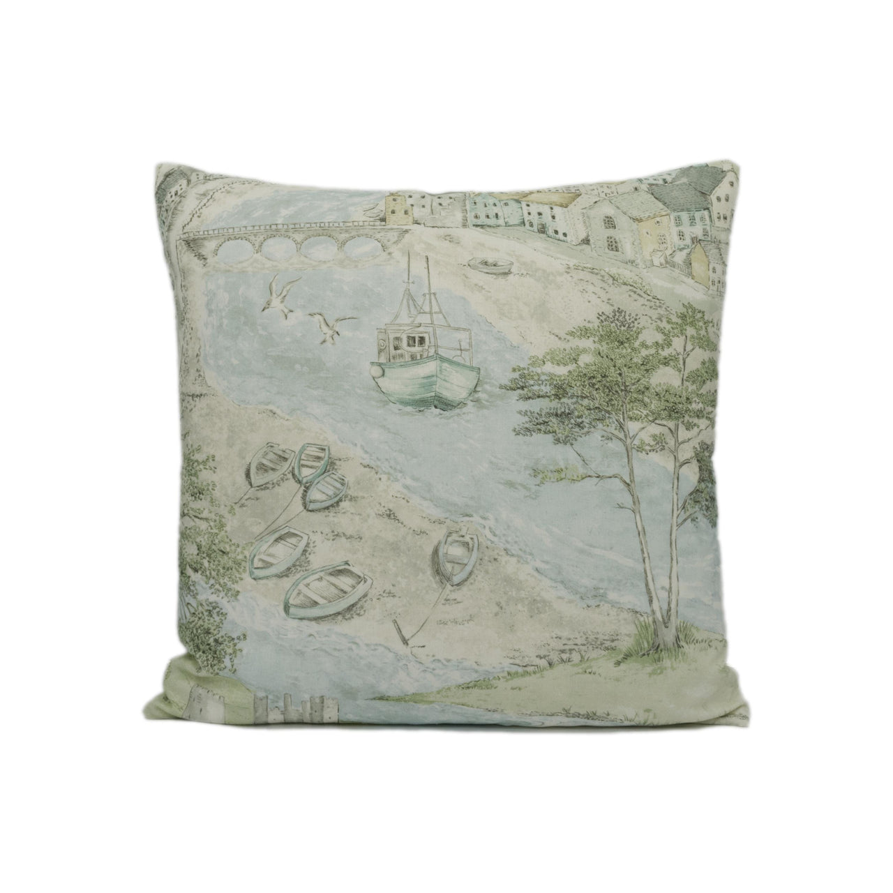 Sanderson - Sea Houses - Tidewater Blue - Tranquil Country Seaside Designer Cushion Cover - Luxury Throw Pillow - Handmade Home Decor