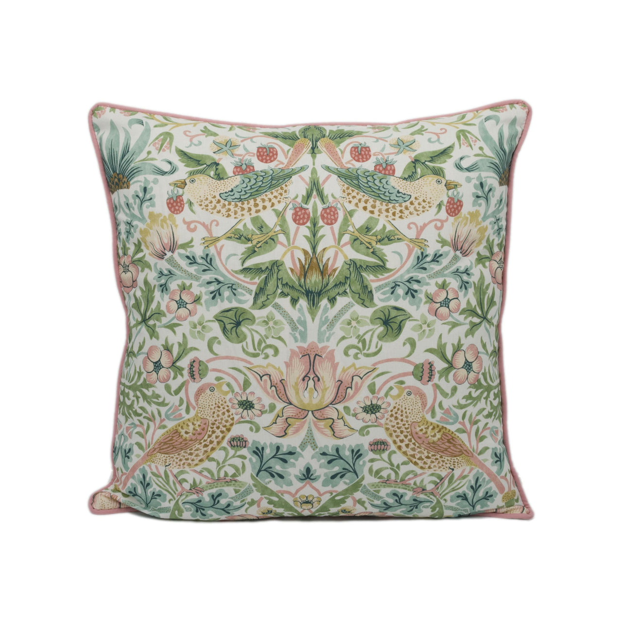 William Morris - Strawberry Thief - Cochineal / Willow - Iconic Morris Bird Designer Cushion Cover - Handmade Home Decor - Luxury Throw