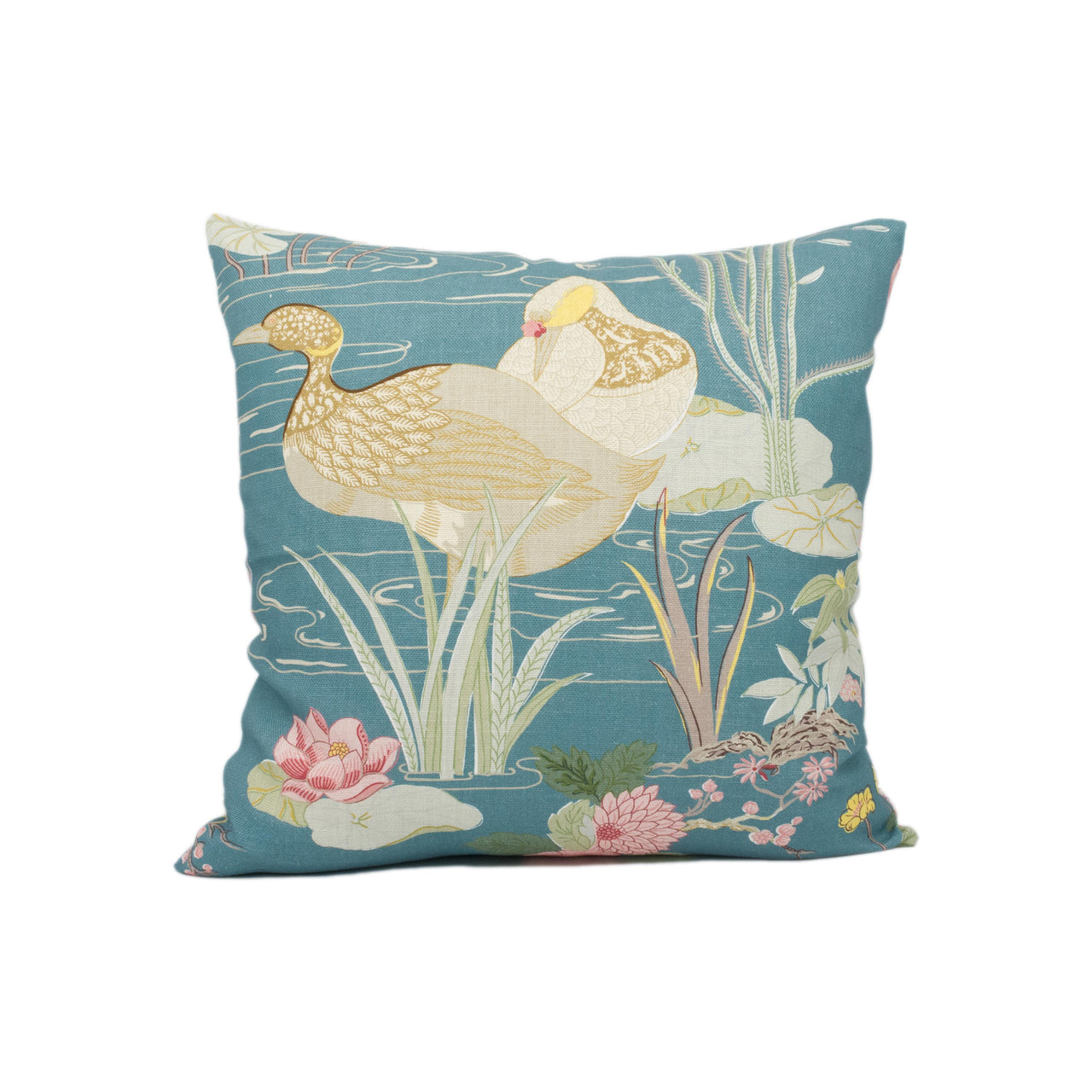 Lee Jofa - Luzon Print - Lagoon - Asian Inspired Water Birds Floral Cushion Cover - Handmade Throw Pillow - Designer Home Décor