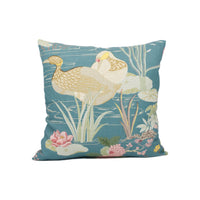 Thumbnail for Lee Jofa - Luzon Print - Lagoon - Asian Inspired Water Birds Floral Cushion Cover - Handmade Throw Pillow - Designer Home Décor