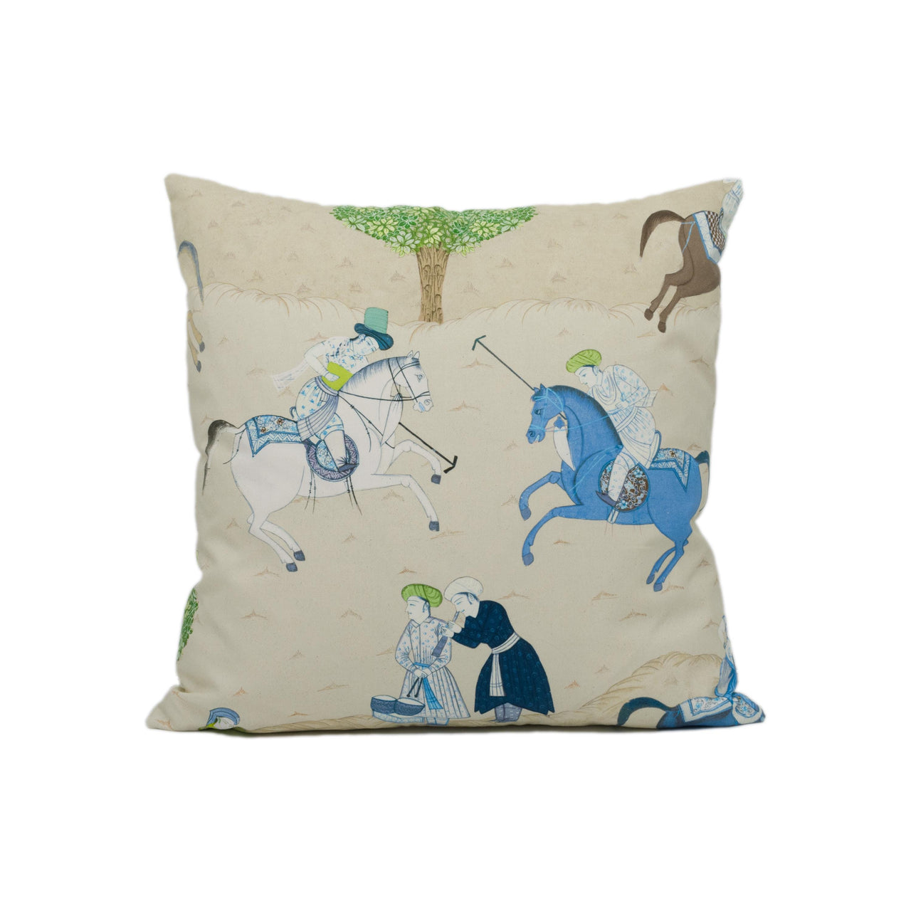 GP & J Baker - Caspian - Teal - Eastern Persian Inspired Horse Polo Scenes Cushion Cover - Handmade Throw Pillow - Designer Home Décor