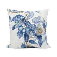 Thumbnail for Thibaut - Camellia Garden - Linen and Navy - Beautiful English Trailing Floral Cushion Cover - Handmade Throw Pillow - Designer Home Décor