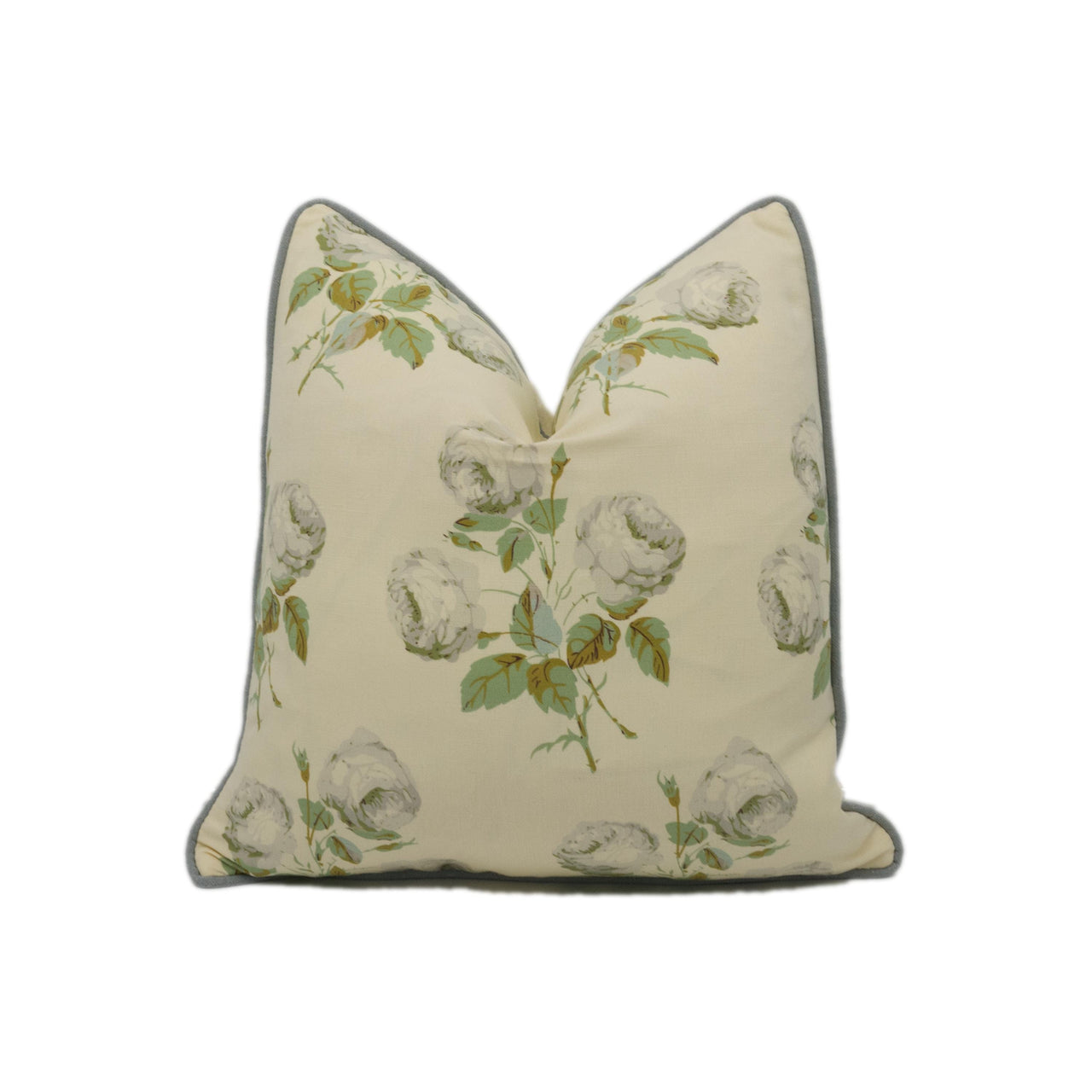 Colefax and Fowler - Bowood - Grey / Green Linen Union - Classic Floral Designer Cushion Cover - Handmade Throw Pillow Luxury Home Décor