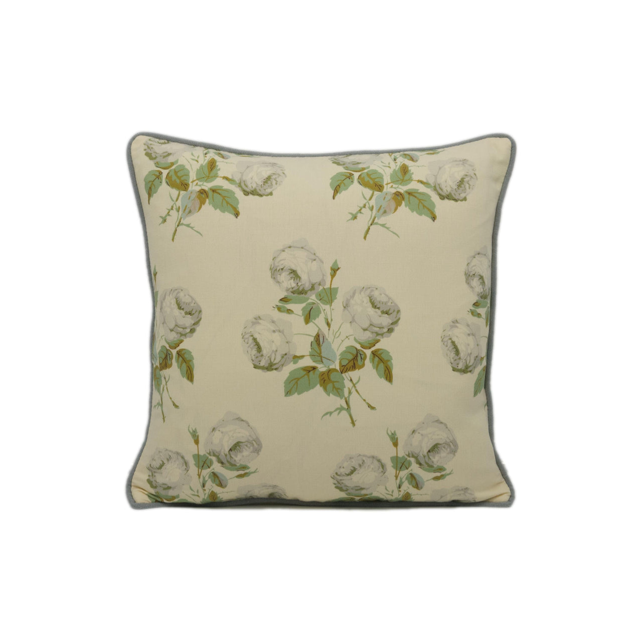 Colefax and Fowler - Bowood - Grey / Green Linen Union - Classic Floral Designer Cushion Cover - Handmade Throw Pillow Luxury Home Décor