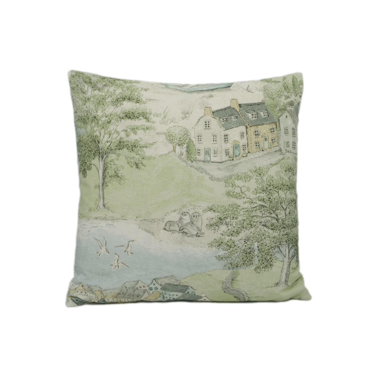 Sanderson - Sea Houses - Tidewater Blue - Tranquil Country Seaside Designer Cushion Cover - Luxury Throw Pillow - Handmade Home Decor