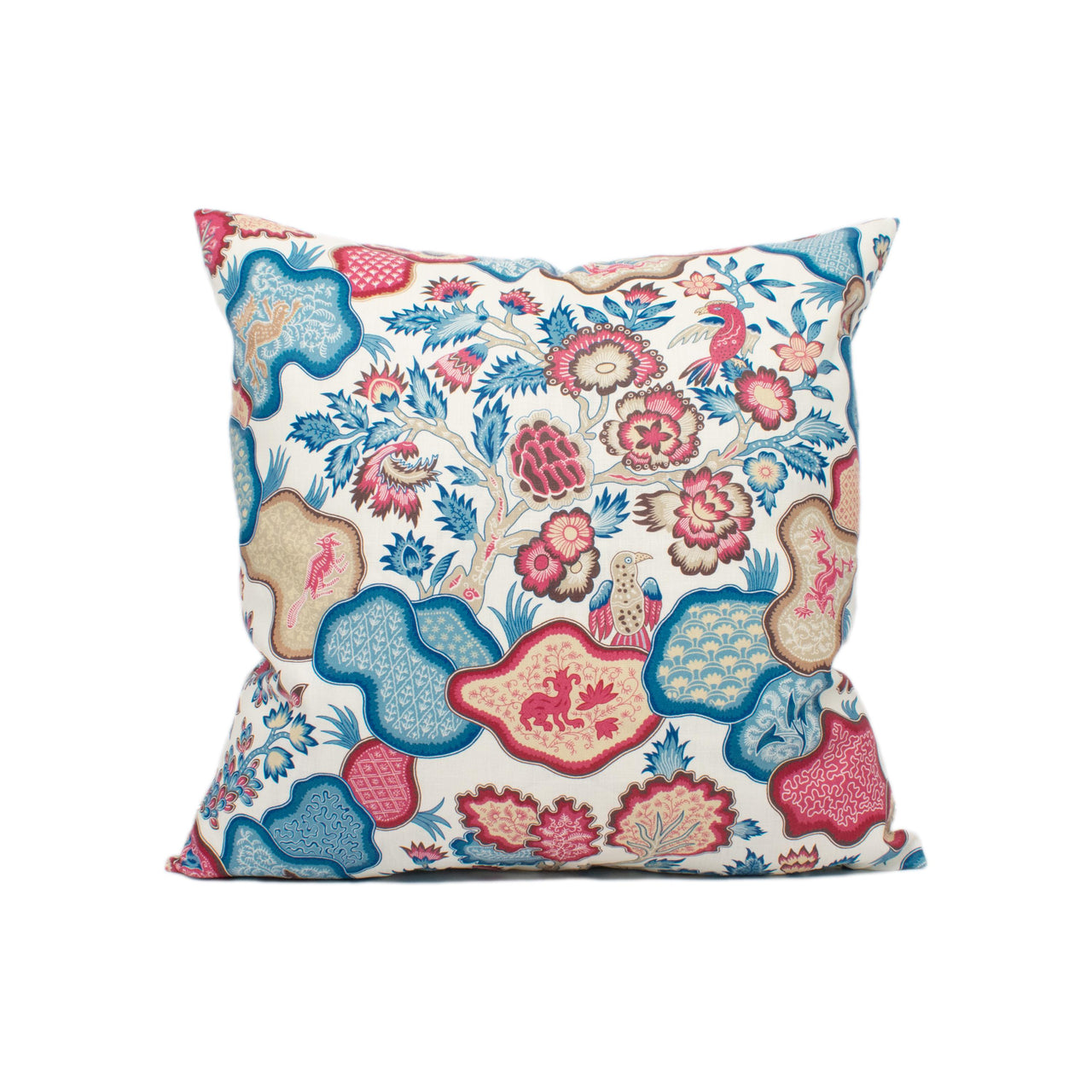 Scalamandre - Ziba - Peacock Rose - Charming Bright Indonesian Batik Chintz Cushion Cover - Handmade Throw Pillow - Designer Home Décor