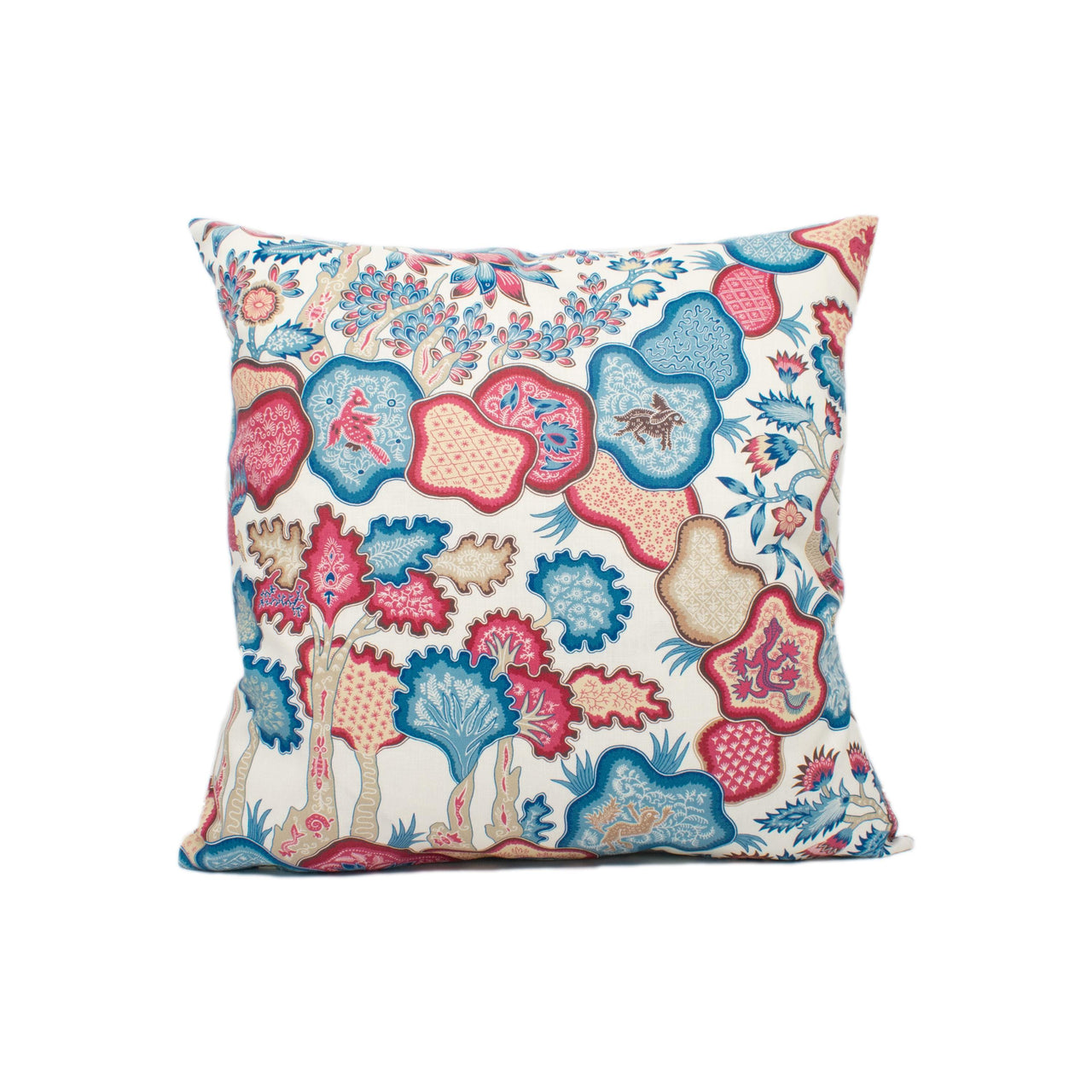 Scalamandre - Ziba - Peacock Rose - Charming Bright Indonesian Batik Chintz Cushion Cover - Handmade Throw Pillow - Designer Home Décor