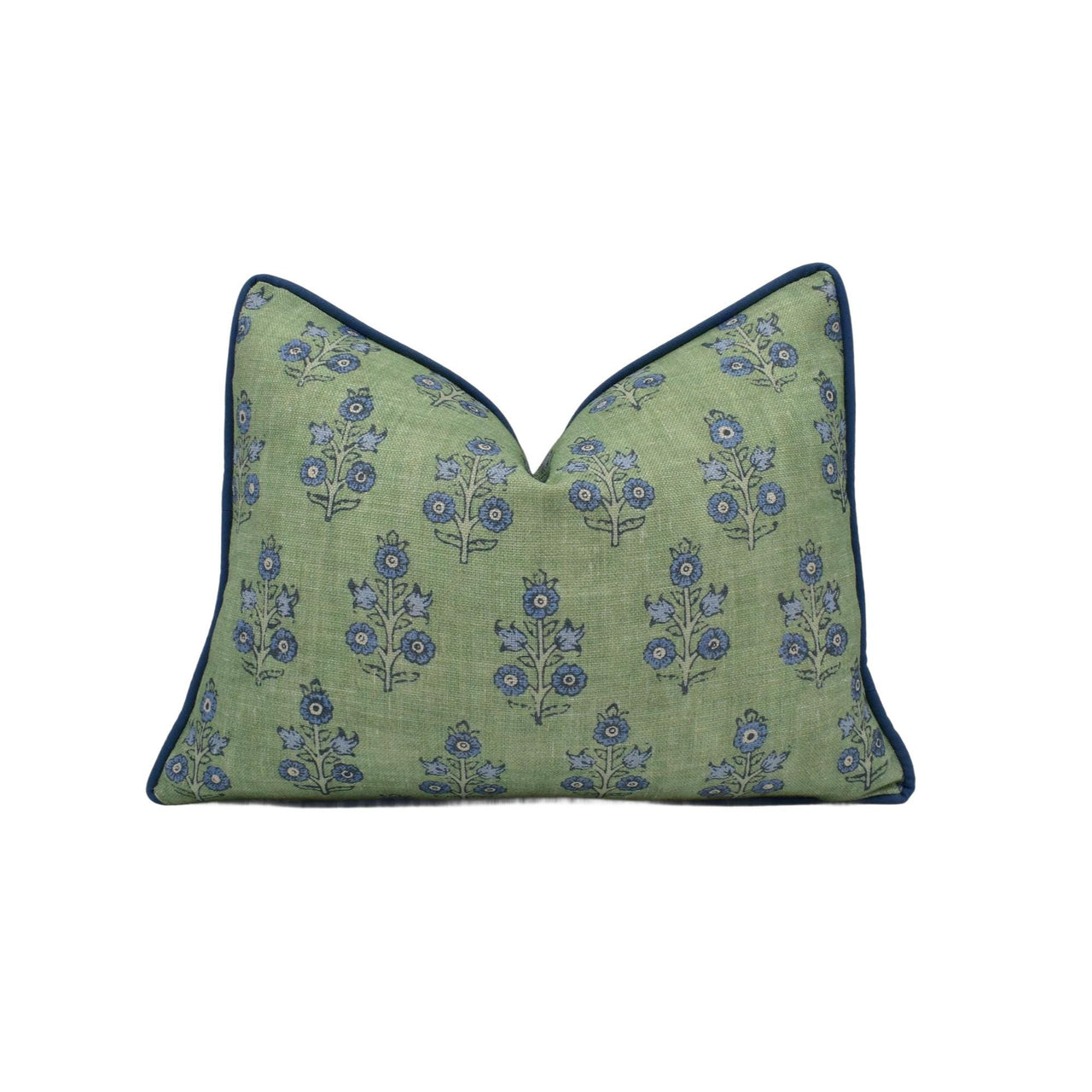 a green and blue pillow with a blue border