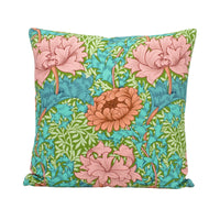 Thumbnail for a blue and green pillow with pink flowers on it