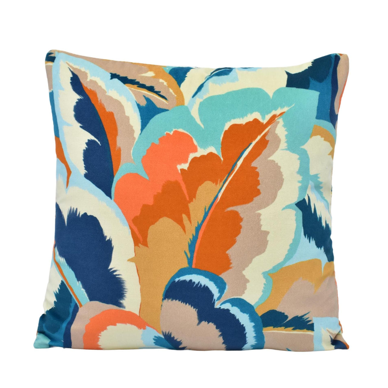 a blue and orange pillow on a white background