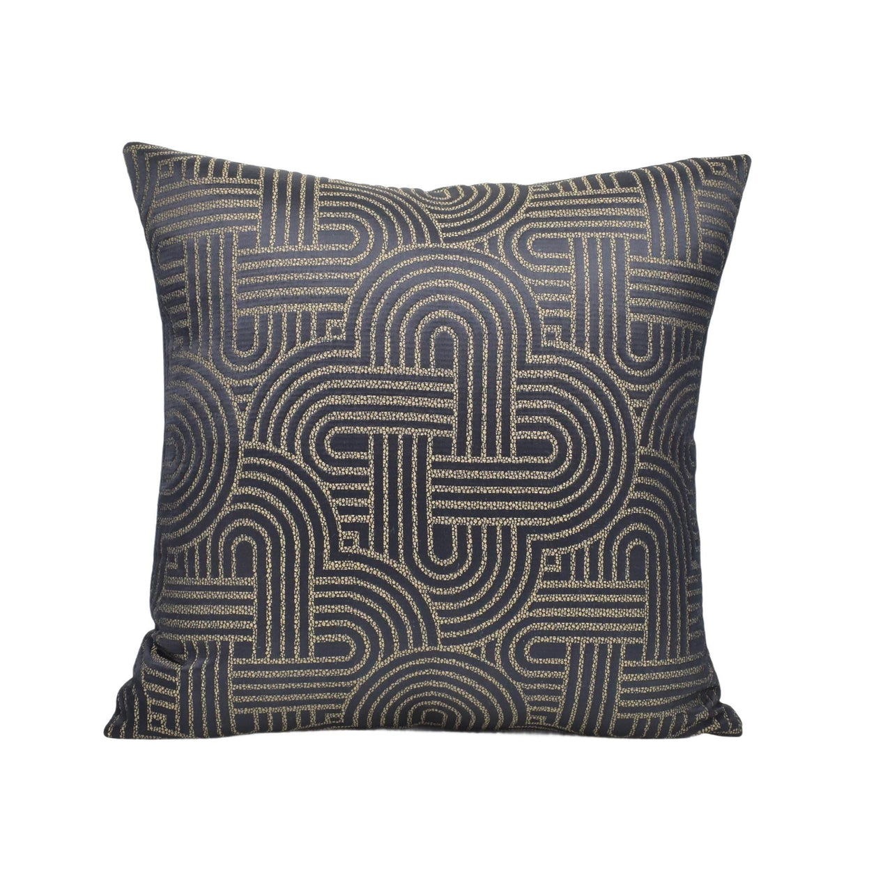 a black and gold pillow with a design on it