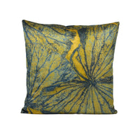 Thumbnail for a yellow and blue pillow with a leaf design on it