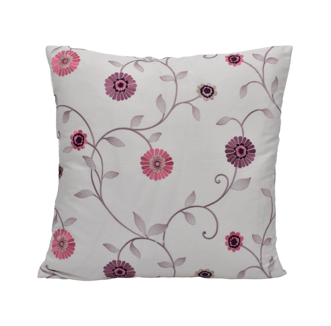 a white pillow with pink flowers on it