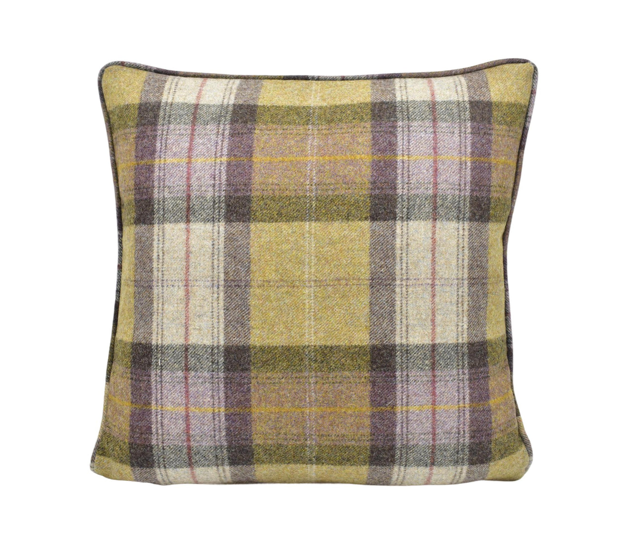 a plaid pillow on a white background