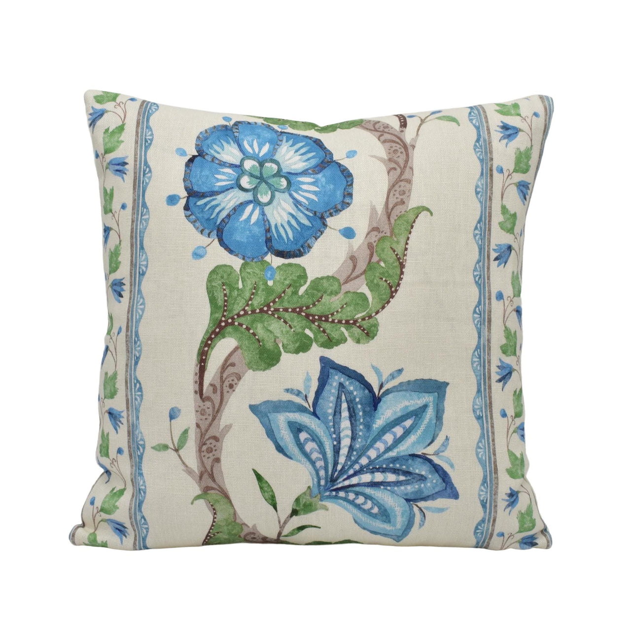 a pillow with a blue flower on it