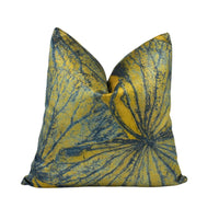 Thumbnail for a yellow and blue pillow with a leaf design on it