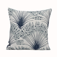 Thumbnail for a blue and white pillow with palm leaves on it