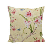 Thumbnail for a yellow pillow with pink flowers and butterflies on it