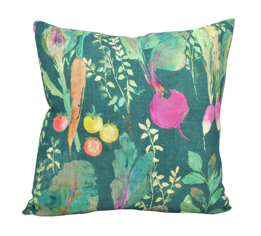 Bluebellgray - Vegetable Patch - Chard - Fresh Uplifting Spring Garden Designer Cushion Cover - Teal Green Colourful English Nature Pillow.