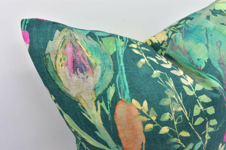 Bluebellgray - Vegetable Patch - Chard - Fresh Uplifting Spring Garden Designer Cushion Cover - Teal Green Colourful English Nature Pillow.