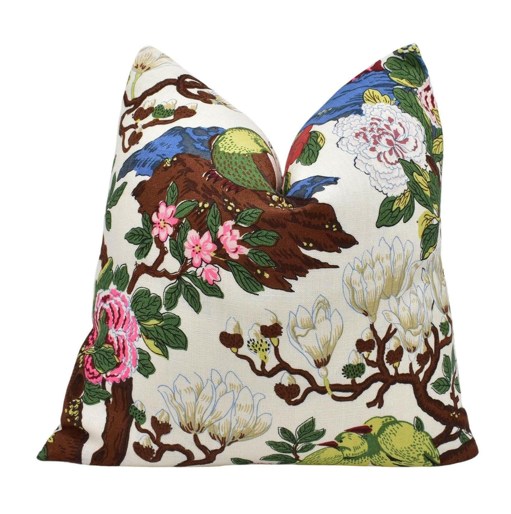 GP & J Baker - Rockbird Signature - Cream - White Floral Magnolia Bird Cushion Cover - Colourful Chinese Pheasant Exotic Botanical Pillow.