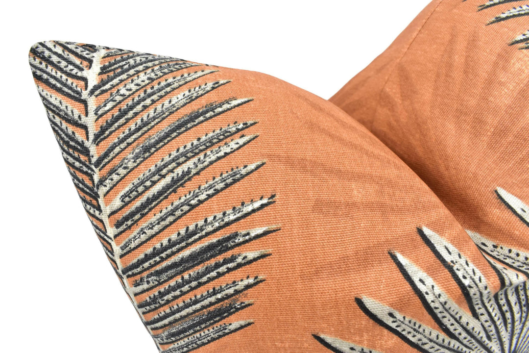 Ashley Wilde - Zana - Terracotta - Vibrant Eclectic Boho Designer Cushion Cover - Deep Orange Botanical Pillow Cover Handmade Cotton Decor.